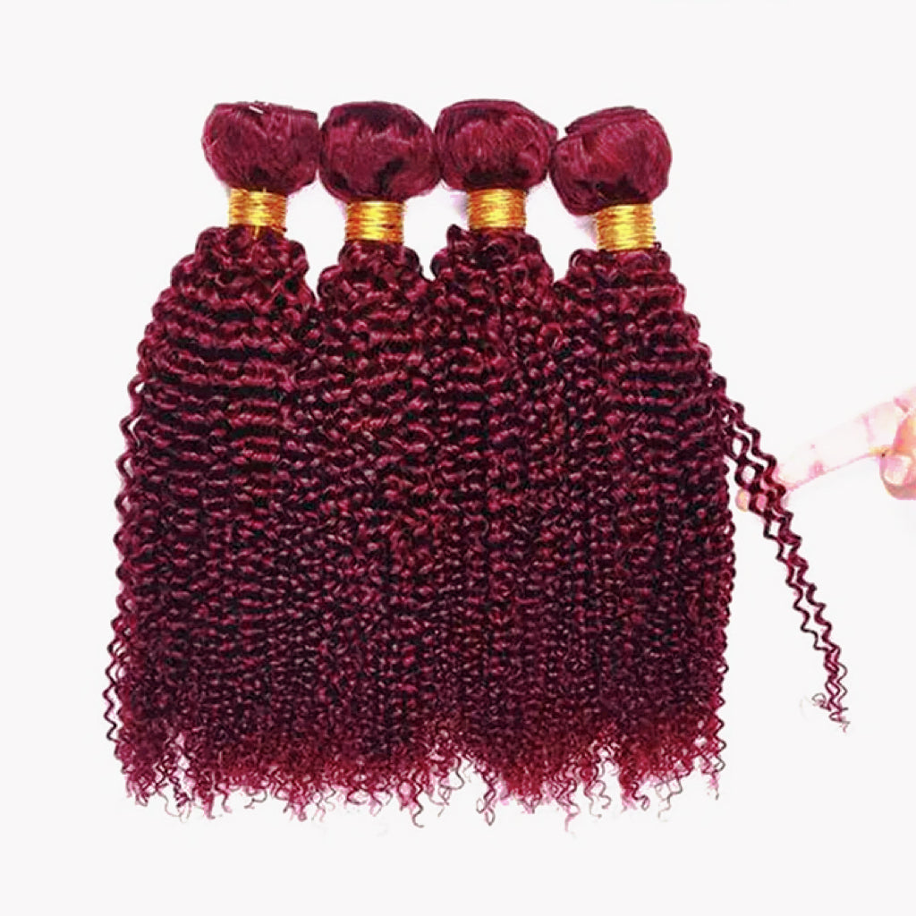 Red Bundles Burg Kinky Curly 4 Bundles Brazilian Virgin Human Hair