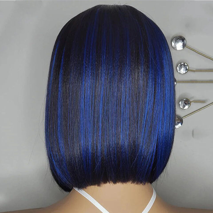 Lumiere Highlight Blue & Highlight Red 13x4 Lace Front Straight Bob Wig Human Hair Transparent Lace Frontal Wigs  For Black Women HDZ