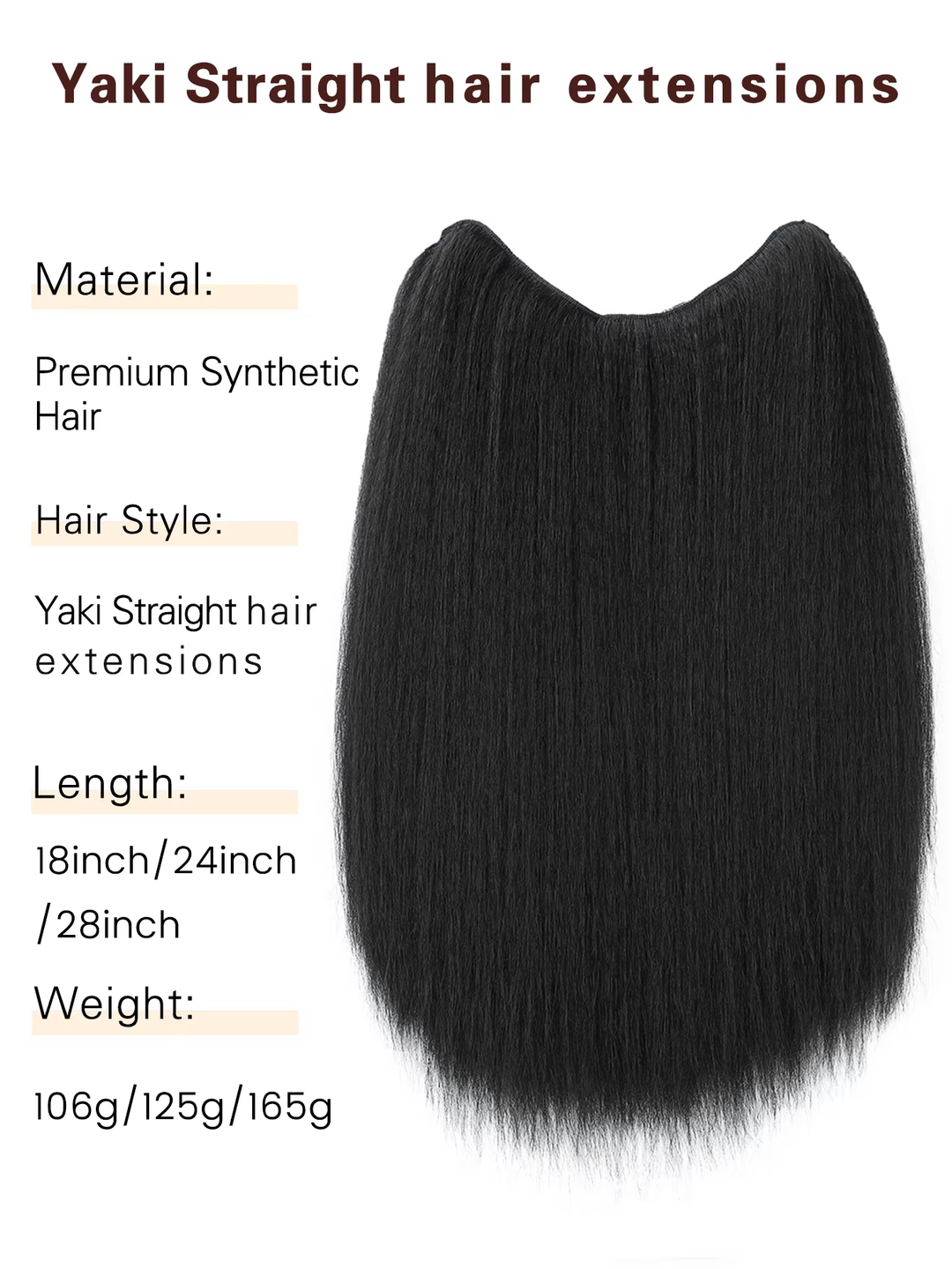 15A Clip in kinky straight  V-Shaped Hair Extension One Piece 5 Clips One Set Clips for Women