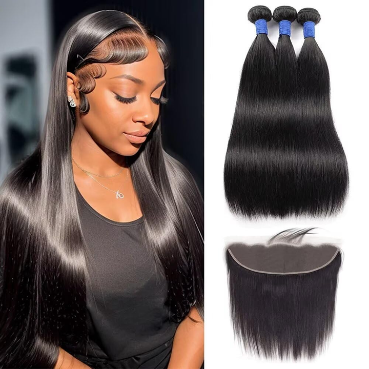 15A Straight 3 Bundles With 13X4 Lace Frontal 100% virgin human hair