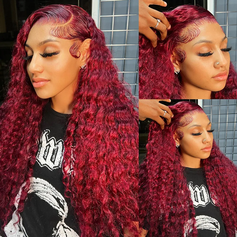 #99j  Red Bundles Deep Wave 4 Bundles Remy 100% Human Hair