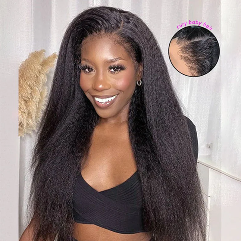 4C Edges Baby Hair Transparent 13x4 Kinky Straight Lace Front Wig