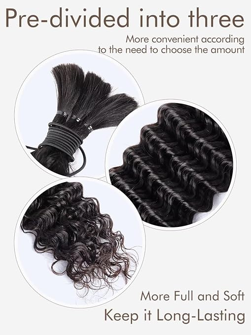 lumiere 3 Deep Wave Bulk Human Hair for Braiding No Weft Brazilian Virgin 4 Deep Wave Bulk Human Hair for Braiding Hair