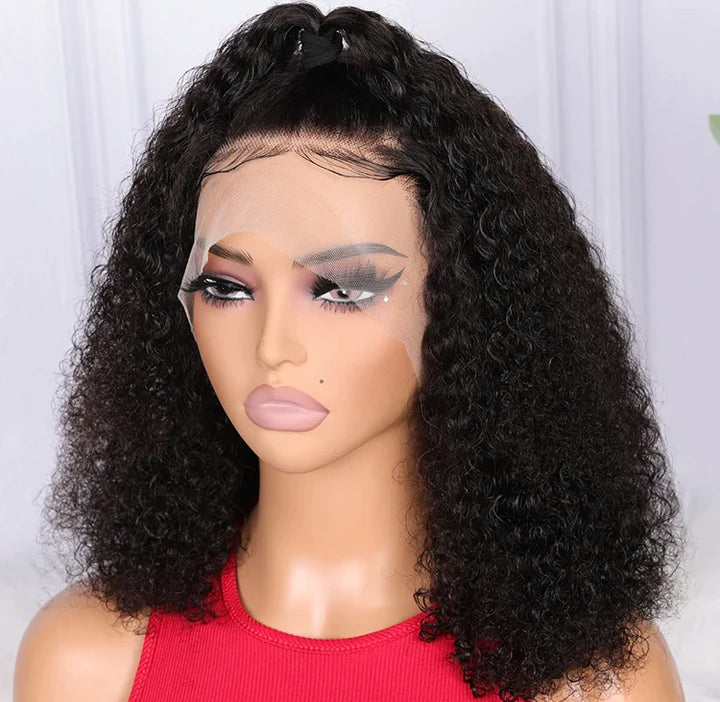 Brazilian Natural Black 13x4 Lace Front Curly Bob Wig Deep Wave Frontal Wigs Curly Human Hair Wig For Women