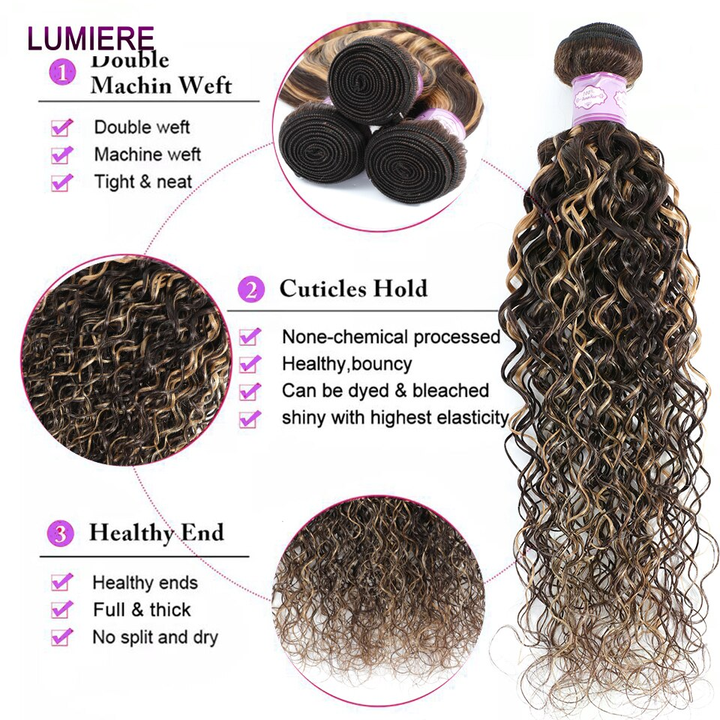 Lumiere P4 27 Highlight Kinky Curly 3Bundles With 4x4 Closure 100% Remy Human Hair Bundles With Closure