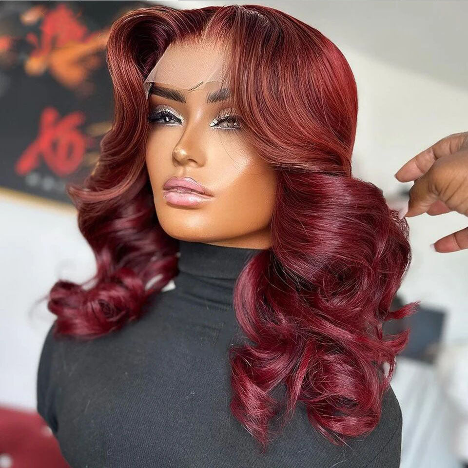 Skunk Stripe Noir et Bleu Ombre Body Wave 13x4/4x4 Lace Front Wig
