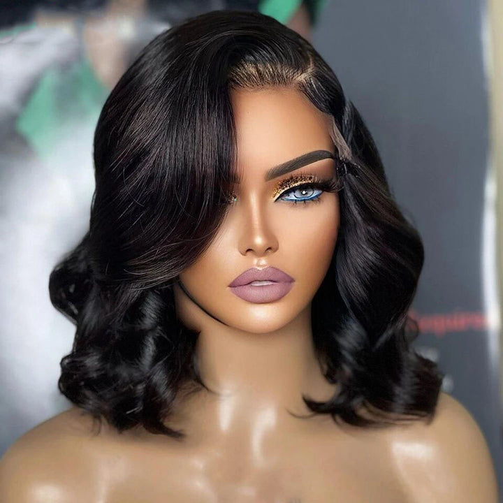Skunk Stripe Noir et Bleu Ombre Body Wave 13x4/4x4 Lace Front Wig