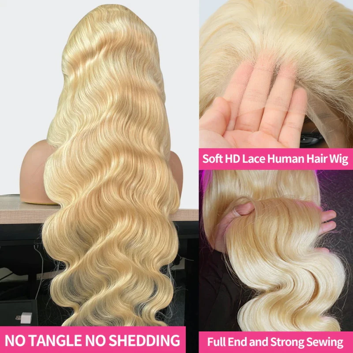 Vente Flash Body Wave 13x4 HD Lace Front Wig Preplumed 613 Honey Blond Color Wigs for Women