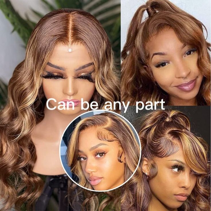 Highlights Hair Body Wave Lace Front Wig P4/27 Transparent Lace Brown Hair with Blonde Highlights Wigs