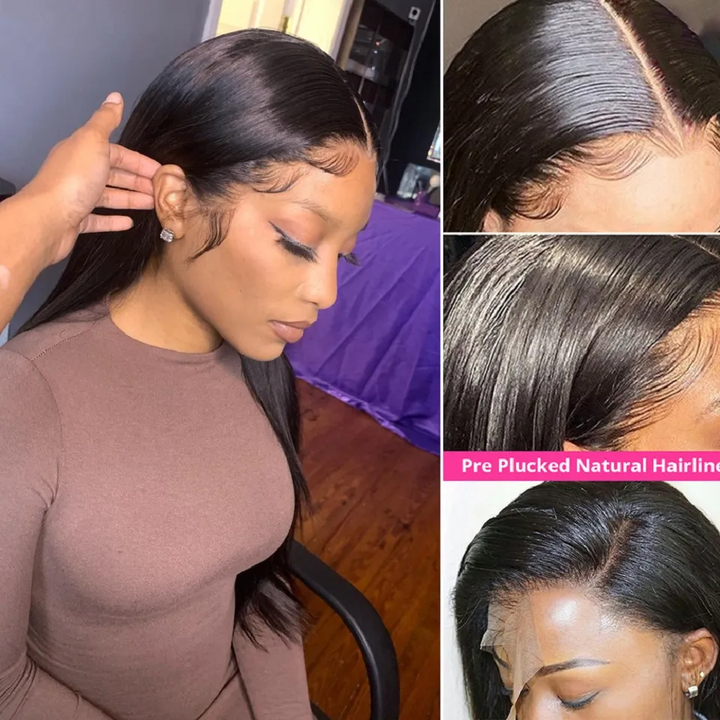 Longue ligne droite Wear & Go Glueless Lace Frontal perruques de cheveux humains