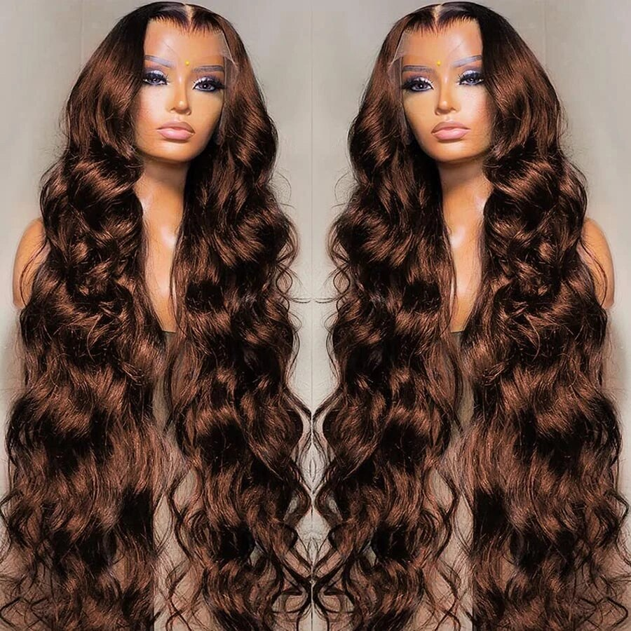 13x4 Chocolate Brown Body Wave Lace Front Wigs Human Hair HD Lace Frontal Wig Preplucked Colored Virgin Hair