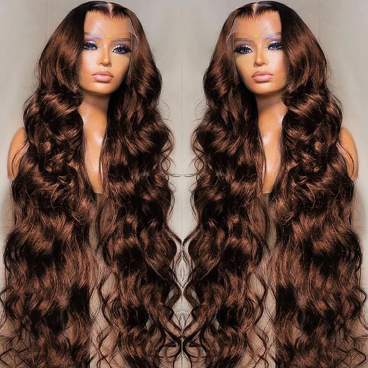 13x4 Chocolate Brown Body Wave Lace Front Wigs Human Hair HD Lace Frontal Wig Preplucked Colored Virgin Hair