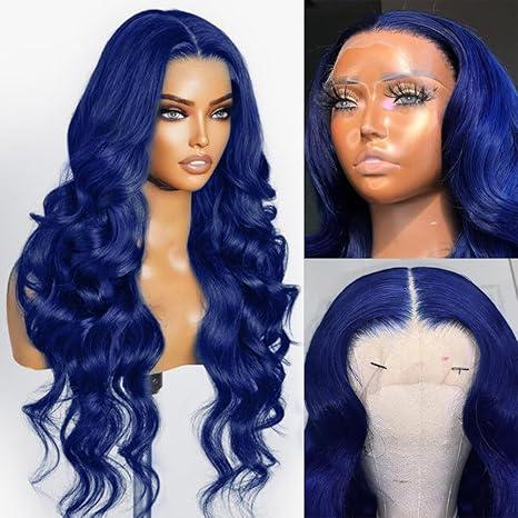 Lumiere Dark Blue Bomb Pre Colored 13x4 Body/Straight Wave Lace Frontal Human Hair Wig (No Code Need)