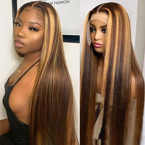 Lumiere Highlight P4/27 Honey Blonde Straight 13x4 HD lace frontal Wigs Human Hair With Baby Hair (No Code Need)