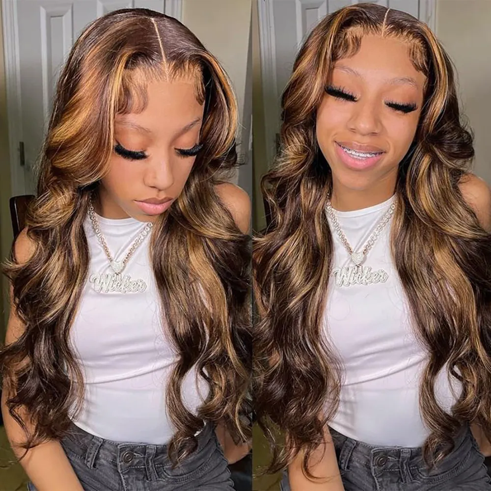 Lumiere Hair Highlights #P4/27 Brown Body Wig  13x6 Lace Front Human Hair Wigs