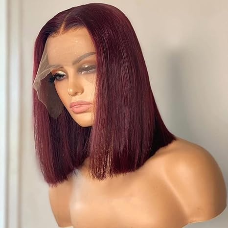 Lumiere Blunt Cut #99J Red Colored New Short Bob 13x4 Lace Front Human Hair Wigs Straight Bob Wigs