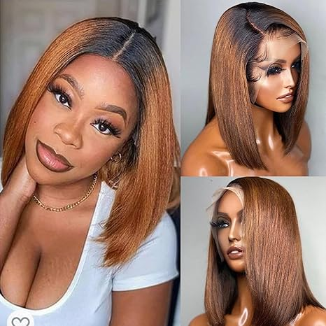 Lumiere A1 Customized 1B/30 Straight Bob 13x4 Transparent Lace Front Wig  for Women