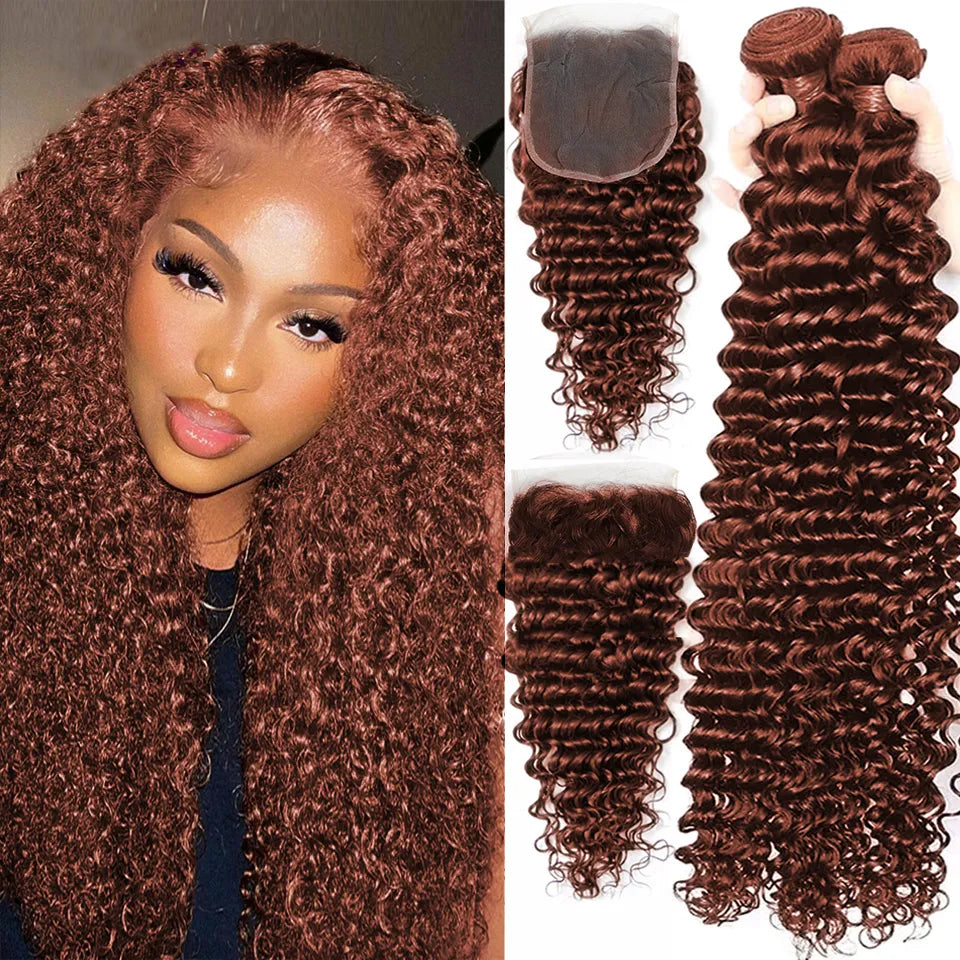 #33 Blonde Deep Wave Peruvian Hair 3 Bundles with 4x4 Closure 100% Human Hair extension(No Code Need)