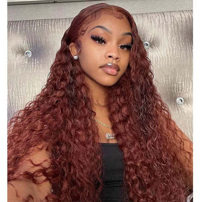 Lumiere Hair Easy To Wear Color #33 Reddish Brown Deep Wave 4x4 & 5x5 Pre-cut lace Glueless Wig With Baby Hair