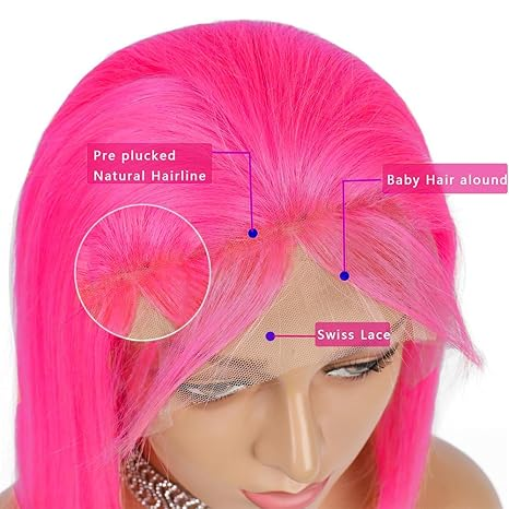 Hot Pink Colored Wig for Women 4x4/13x4 Lace Frontal Wig Preplucked with Baby Hair 150%/180% Density