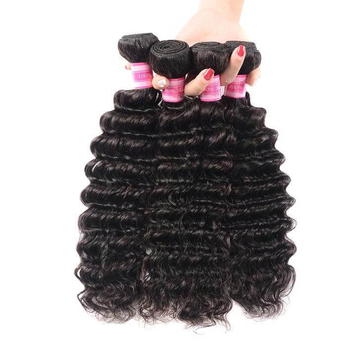 Deep Wave 4 Bundles With Closure 6x6 lace 100% virgin human hair