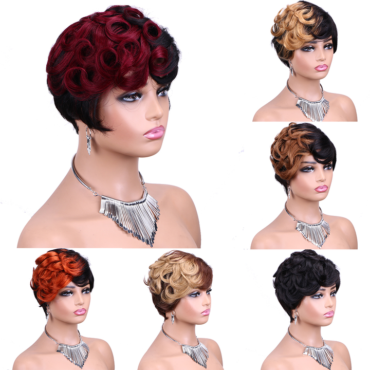 Short Human Hair Wigs Pixie Cut Straight Remy Brazilian Hair Machine Made No Lace Wig
