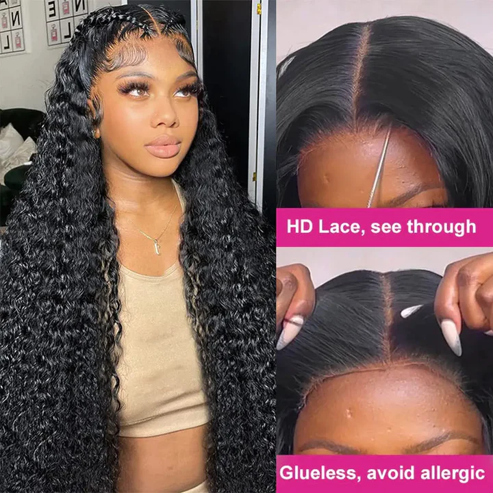 Deep Wave 5X5/13X6 HD Transparent Lace Front Wigs Pre Plucked Hairline Best Human Hair Wig-Lumierehair