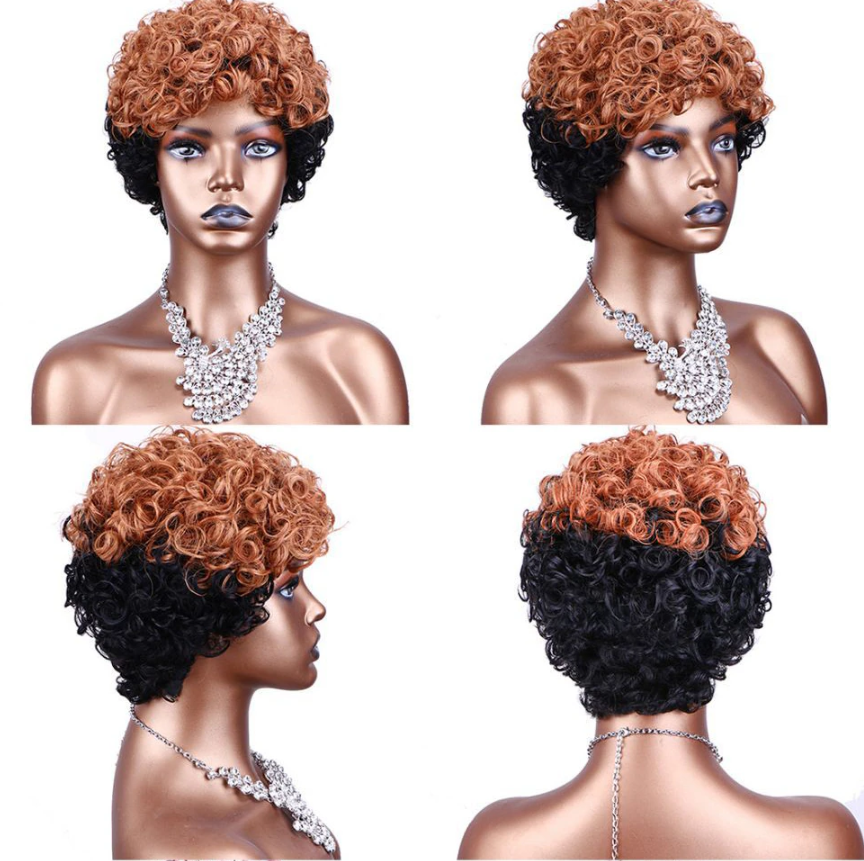Short Human Hair Wigs Pixie Cut Curly Brazilian Hair for Black Women Machine Made Human Hair Wig