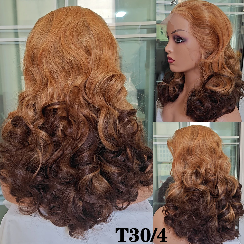 Customized 250% Density Super Double DrawnHighlight P4/27 Bouncy Curly Glueless 13X4 Full Frontal Wigs Transparent Lace 100% Human Hair| Lumiere