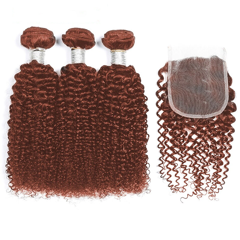 #33 Blonde Curly 3 Bundles with 4x4 Lace Closure