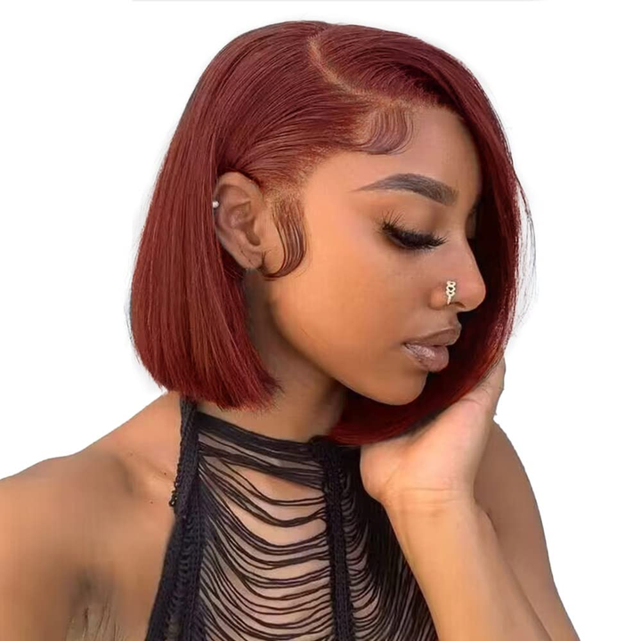Lumiere A1 Customized #33 Reddish Brown Straight Bob 13x4 Lace Front Wigs Human Hair For Women