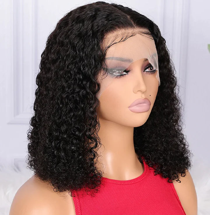 Brazilian Natural Black 13x4 Lace Front Curly Bob Wig Deep Wave Frontal Wigs Curly Human Hair Wig For Women