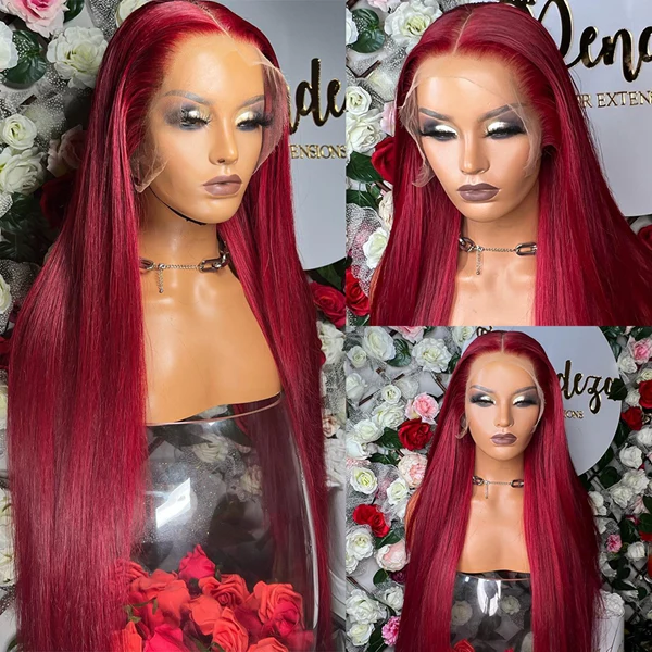Lumiere 180% Density BURG Straight 13x4 Lace Frontal Wigs For Women Pre Plucked