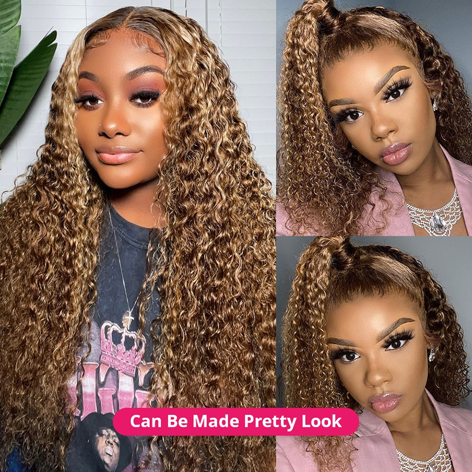 Highlight Deep Wave 3 Bundles Brazilian 30 Inch Human Hair Bundles P4/27 Ombre Brown Blonde Weave Bundles Hair Extensions