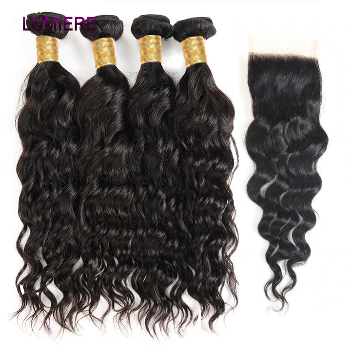 Lumiere HD Lace 4 Bundles with 4x4 closure Malaysia Natural Wave 100% Virgin Human Hair Extension