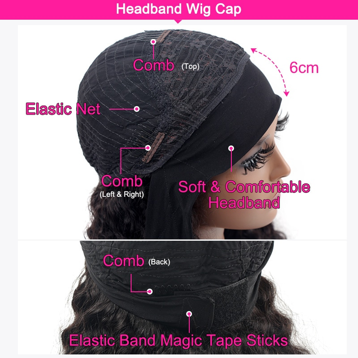Perruque de cheveux humains bandeau vague d'eau Lumiere pour les femmes noires
