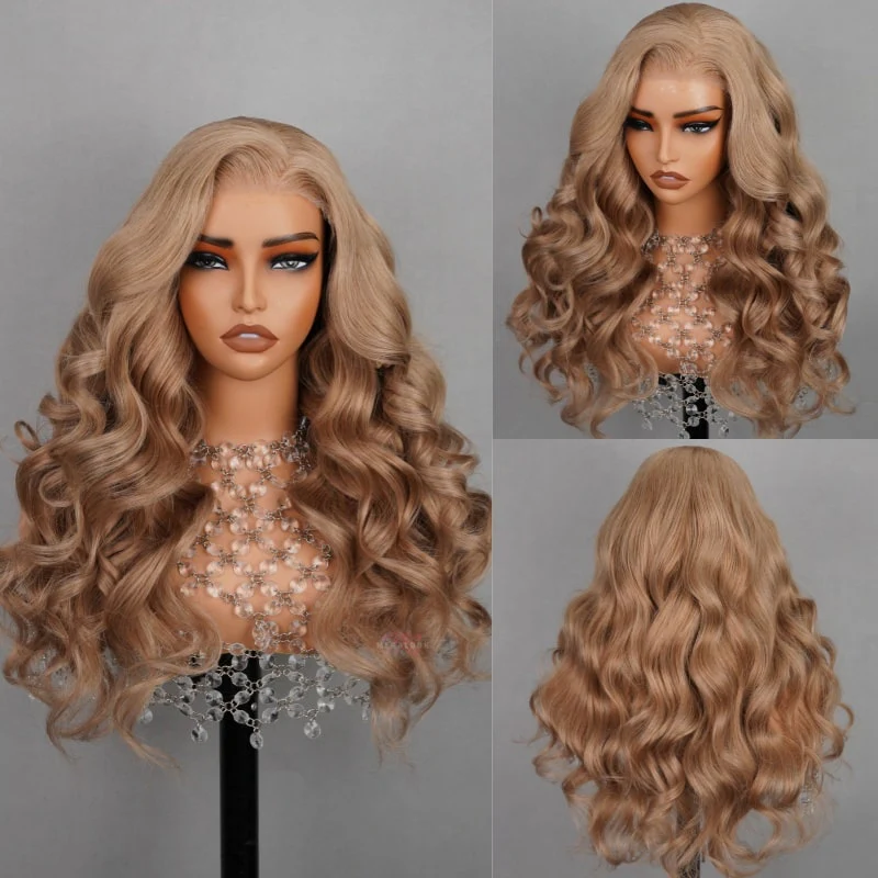 TikTok Hair Inspiration| Lumiere Light Flaxen Brown Colored Straight/Body Wave Lace Frontal Wig For Black Girl