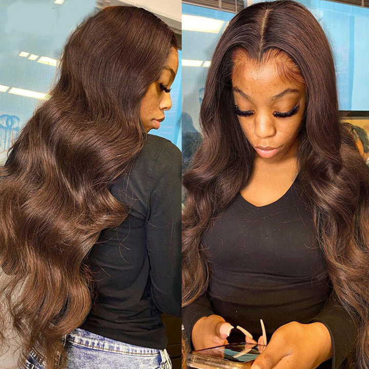 13x4 Chocolate Brown Body Wave Lace Front Wigs Human Hair HD Lace Frontal Wig Preplucked Colored Virgin Hair