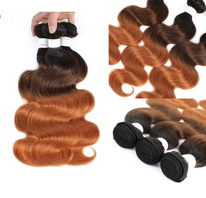 Brazilian Body Wave Hair Weave 3 Bundles 1b/4/30 Blonde Ombre Colored 100% Human Hair Extension
