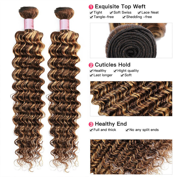 P4/27 Highlight Deep wave 2 Bundles Virgin Human Hair Extensions