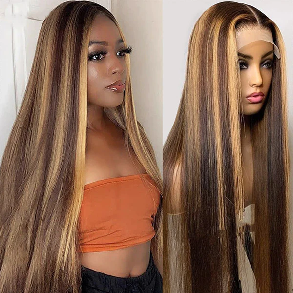Highlight #4/27 Frontal / Closure HD Lace Front Straight Human Hair Wigs