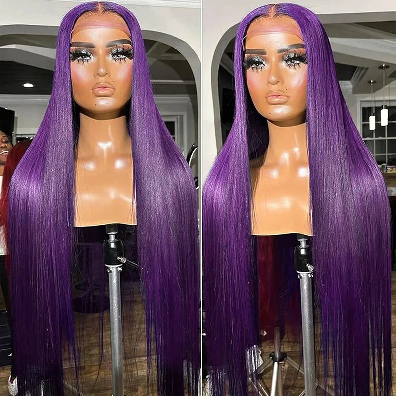 Lumiere Purple Straight Lace Front Wig 13x4 Transparent Lace Wig Remy Human Hair Wigs Pre plucked