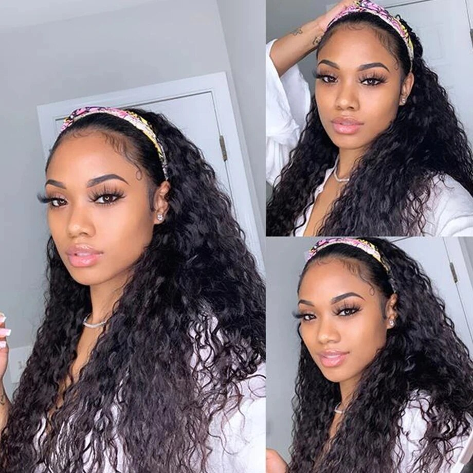 Kinky Straight Bandeau Perruque de Cheveux Humains Glueless Machine Made Non-Lace Wigs