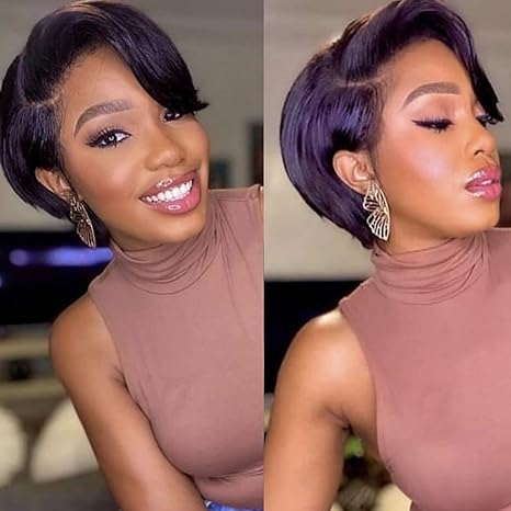 Ship In 24Hours-Lumiere Pixie Cut 13x1 Side Part Lace Front Short Bob Natural Black Human Hair