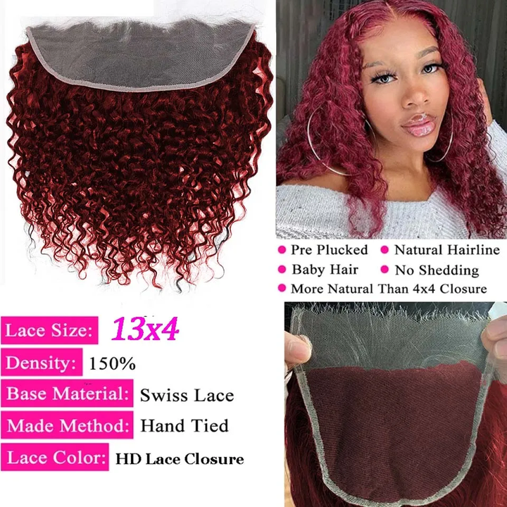 Red Bundles #99j Water Wave 3 Bundles with 13x4 Transparent Lace Frontal