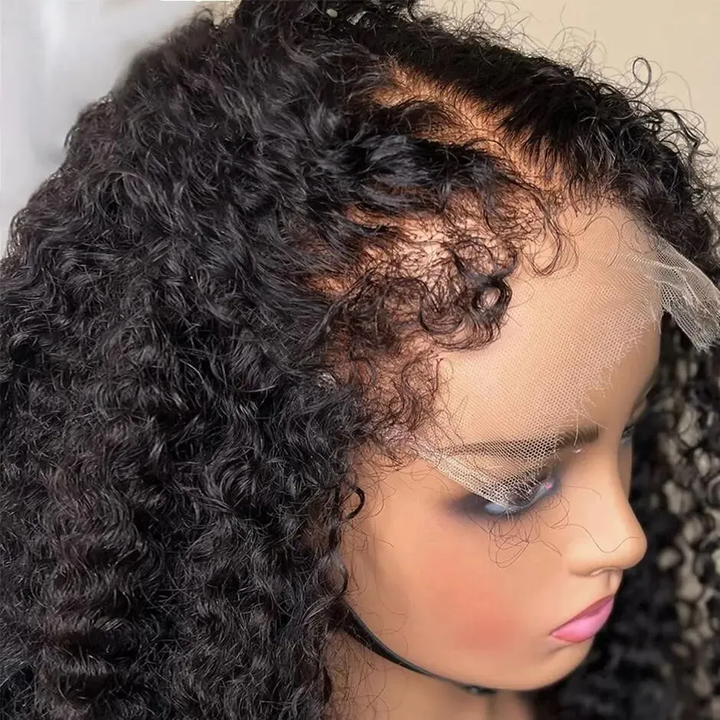 4C Kinky Edges Baby Hair 180% Kinky Curly 13x4 HD Lace Frontal Human Hair Wigs for Women