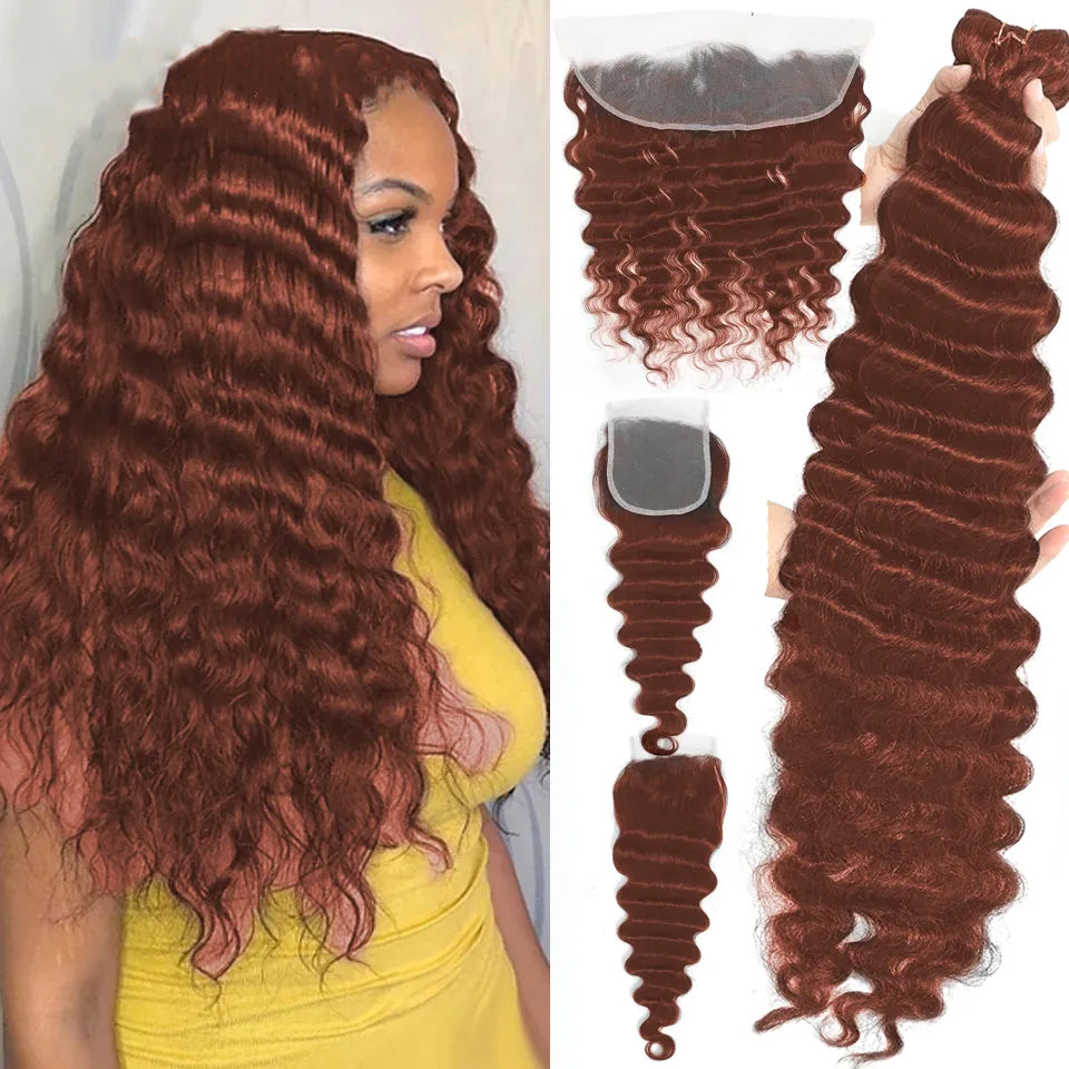 #33 loose deep 4 Bundles with transparent 4x4 lace Closure Brazilian Remy Human Hair(No Code Need)