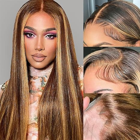 Lumiere Highlight P4/27 Honey Blonde Straight 13x4 HD lace frontal Wigs Human Hair With Baby Hair (No Code Need)