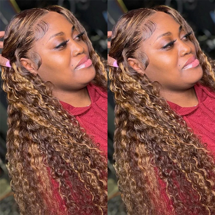 Lumiere Highlight Color P4/27 Deep Wave HD 4x4 & 5x5 lace Pre-cut Glueless Wig With Baby Hair