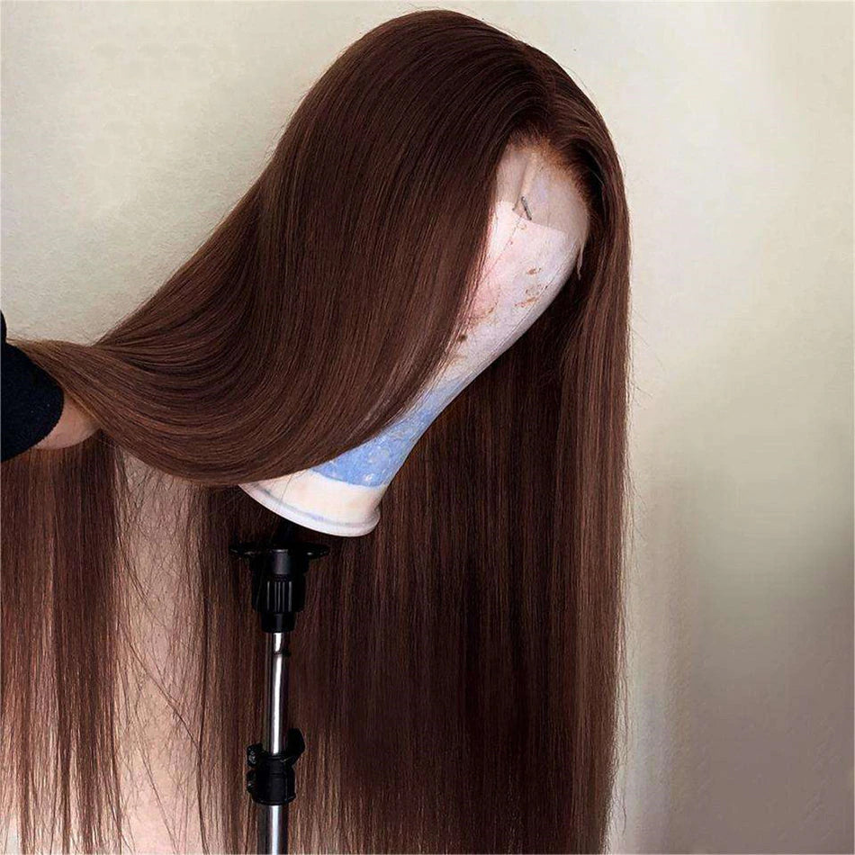 Chocolate Brown Colored Straight HD Lace Frontal Human Hair Wigs for women